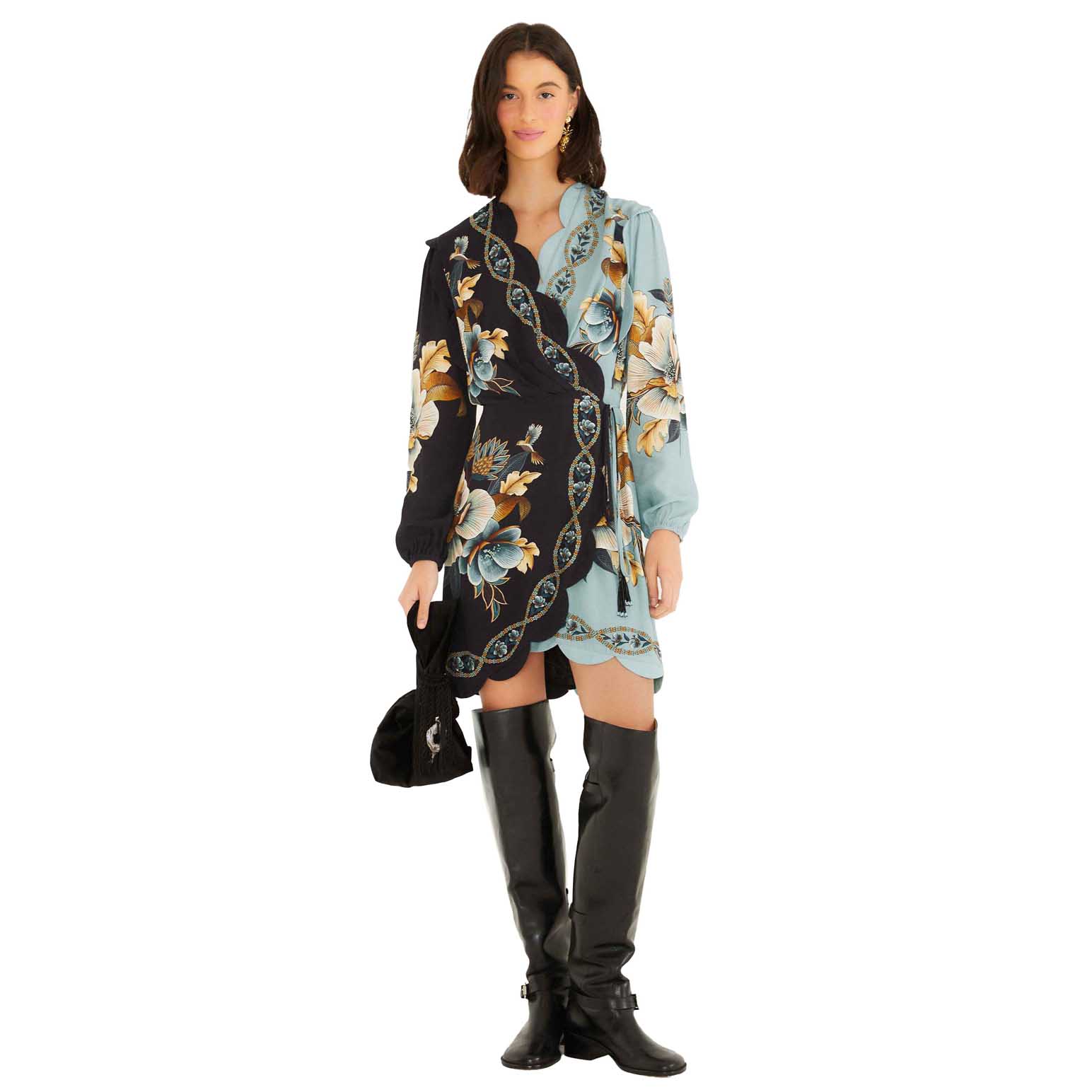 FARM Rio Snake Garden Mix Wrap Wavy Mini Dress